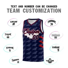 Navy Red Bat Pattern Halloween Basketball Jersey 4