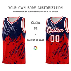 Navy Red Beast Pattern Sports Basketball Jersey 3