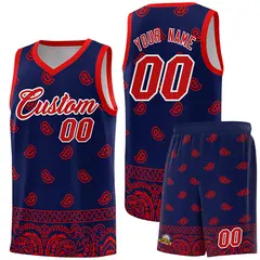 Navy Red Cashew Pattern Basketball Uniform Jersey 1