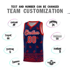 Navy Red Cashew Pattern Basketball Uniform Jersey 11