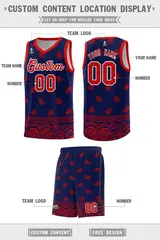 Navy Red Cashew Pattern Basketball Uniform Jersey 12