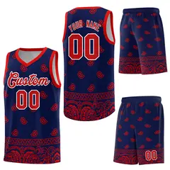 Navy Red Cashew Pattern Basketball Uniform Jersey 13