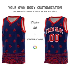 Navy Red Cashew Pattern Basketball Uniform Jersey 17