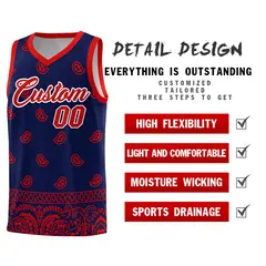 Navy Red Cashew Pattern Basketball Uniform Jersey 2