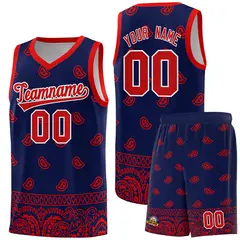 Navy Red Cashew Pattern Basketball Uniform Jersey 22