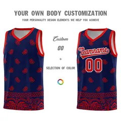 Navy Red Cashew Pattern Basketball Uniform Jersey 24