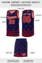 Navy Red Cashew Pattern Basketball Uniform Jersey 26