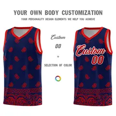 Navy Red Cashew Pattern Basketball Uniform Jersey 3