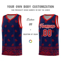 Navy Red Cashew Pattern Basketball Uniform Jersey 31