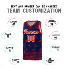 Navy Red Cashew Pattern Basketball Uniform Jersey 32