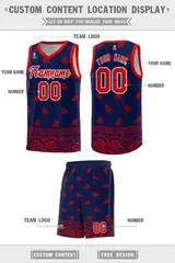 Navy Red Cashew Pattern Basketball Uniform Jersey 33