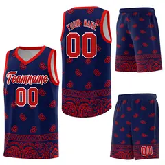 Navy Red Cashew Pattern Basketball Uniform Jersey 34