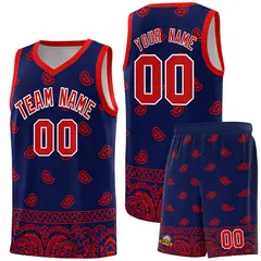 Navy Red Cashew Pattern Basketball Uniform Jersey 36