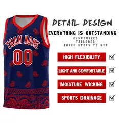 Navy Red Cashew Pattern Basketball Uniform Jersey 37
