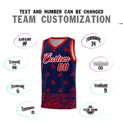 Navy Red Cashew Pattern Basketball Uniform Jersey 4