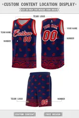 Navy Red Cashew Pattern Basketball Uniform Jersey 5