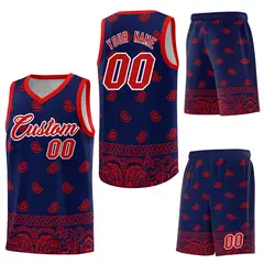 Navy Red Cashew Pattern Basketball Uniform Jersey 6