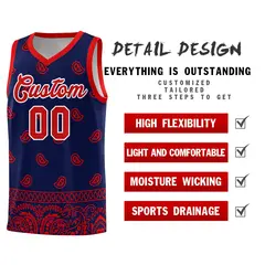 Navy Red Cashew Pattern Basketball Uniform Jersey 9