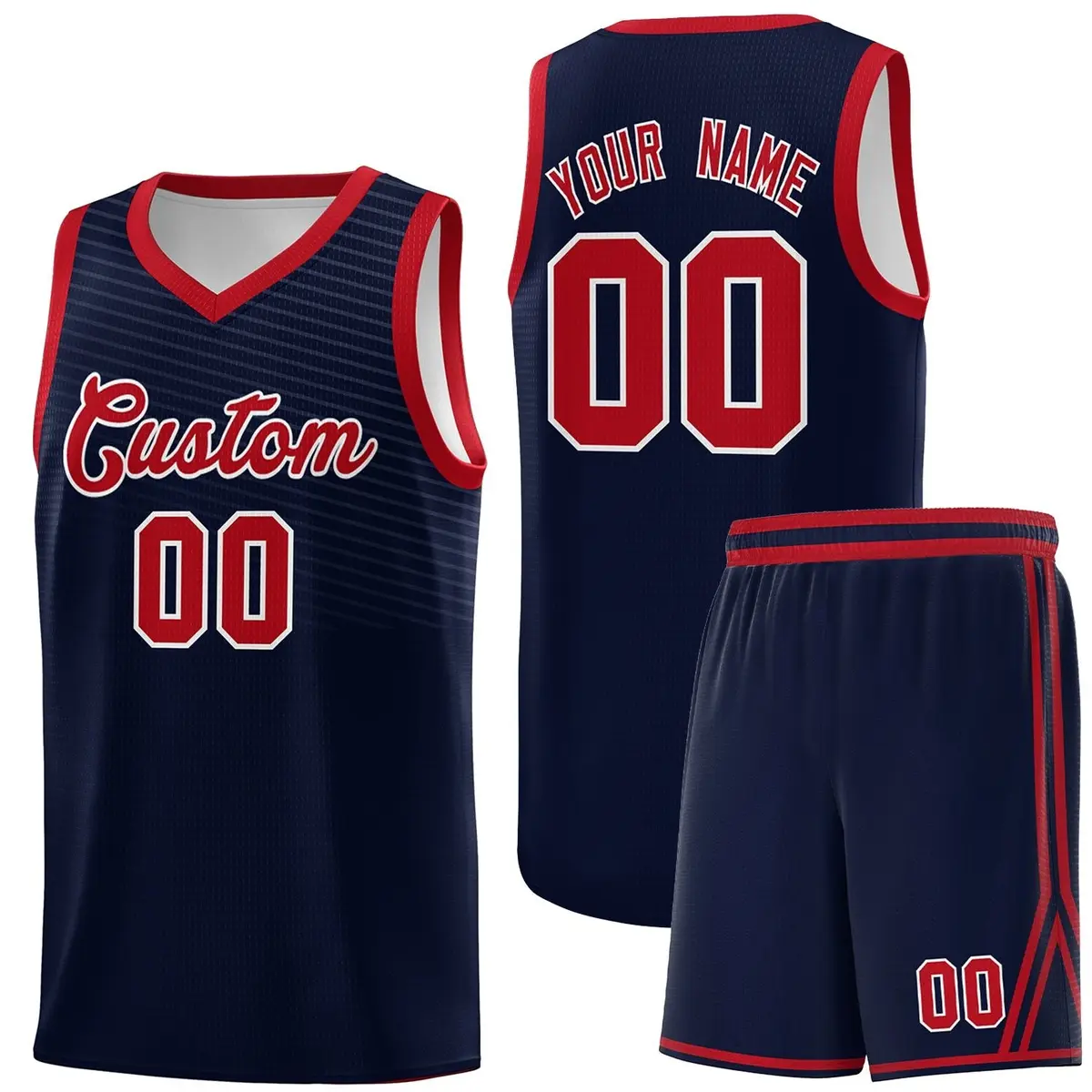Navy Red Chest Slash Pattern Basketball Jersey