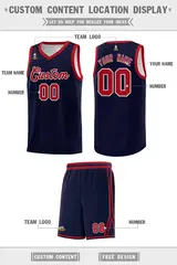 Navy Red Chest Slash Pattern Basketball Jersey 3
