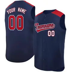 Navy Red Classic Authentic Sleeveless Baseball Jersey