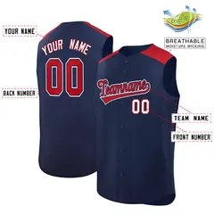 Navy Red Classic Authentic Sleeveless Baseball Jersey 2