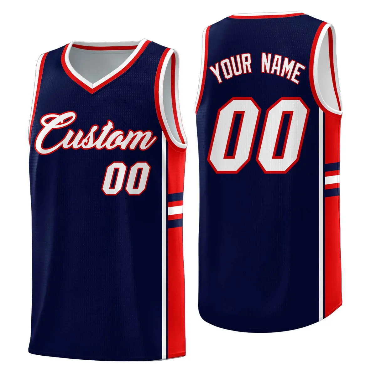 Navy Red Classic Color Block Varsity Basketball Jersey