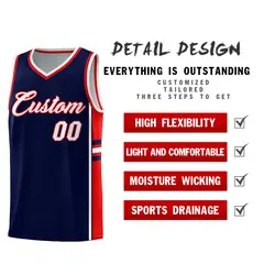 Navy Red Classic Color Block Varsity Basketball Jersey 2