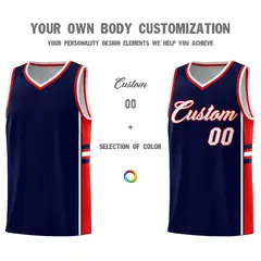 Navy Red Classic Color Block Varsity Basketball Jersey 3