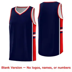 Navy Red Classic Color Block Varsity Basketball Jersey 6