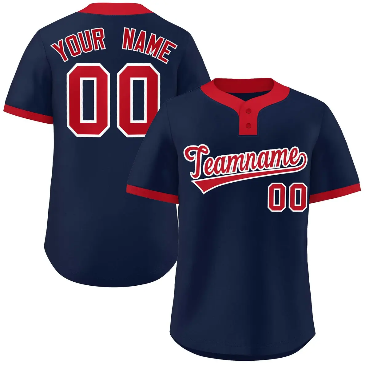 Navy Red Classic Striped Two-Button Softball Jersey