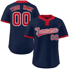 Navy Red Classic Striped Two-Button Softball Jersey