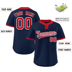 Navy Red Classic Striped Two-Button Softball Jersey 2