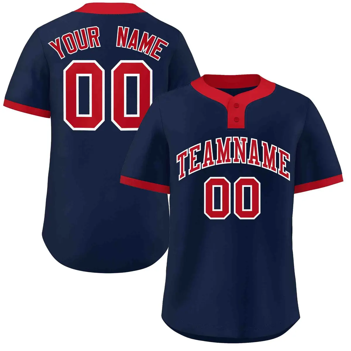 Navy Red Classic Striped Two-Button Softball Jersey