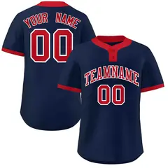 Navy Red Classic Striped Two-Button Softball Jersey 1