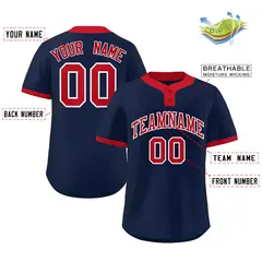 Navy Red Classic Striped Two-Button Softball Jersey 2