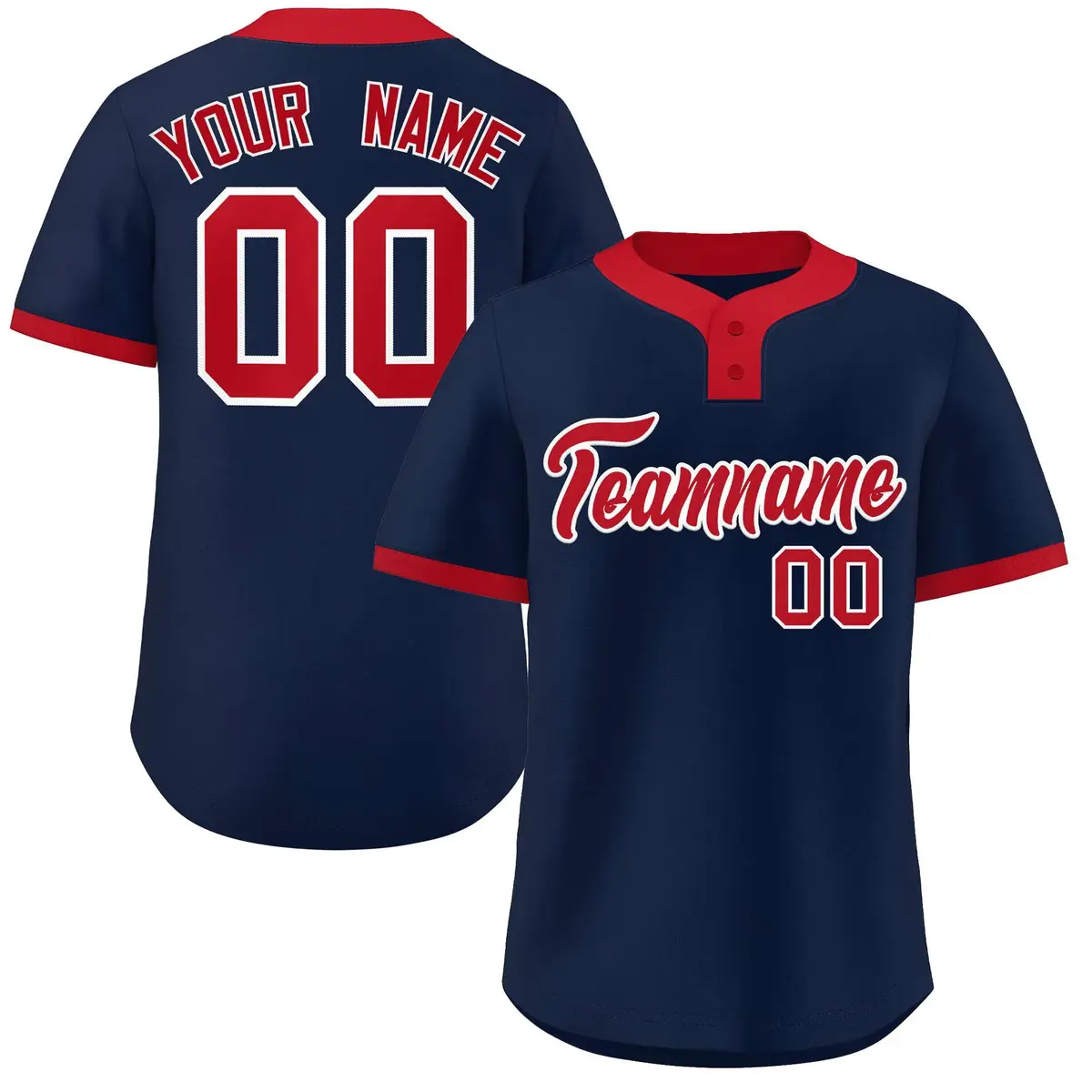 Navy Red Classic Striped Two-Button Softball Jersey