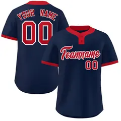 Navy Red Classic Striped Two-Button Softball Jersey 1