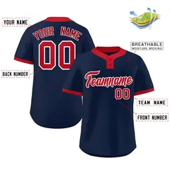 Navy Red Classic Striped Two-Button Softball Jersey 2