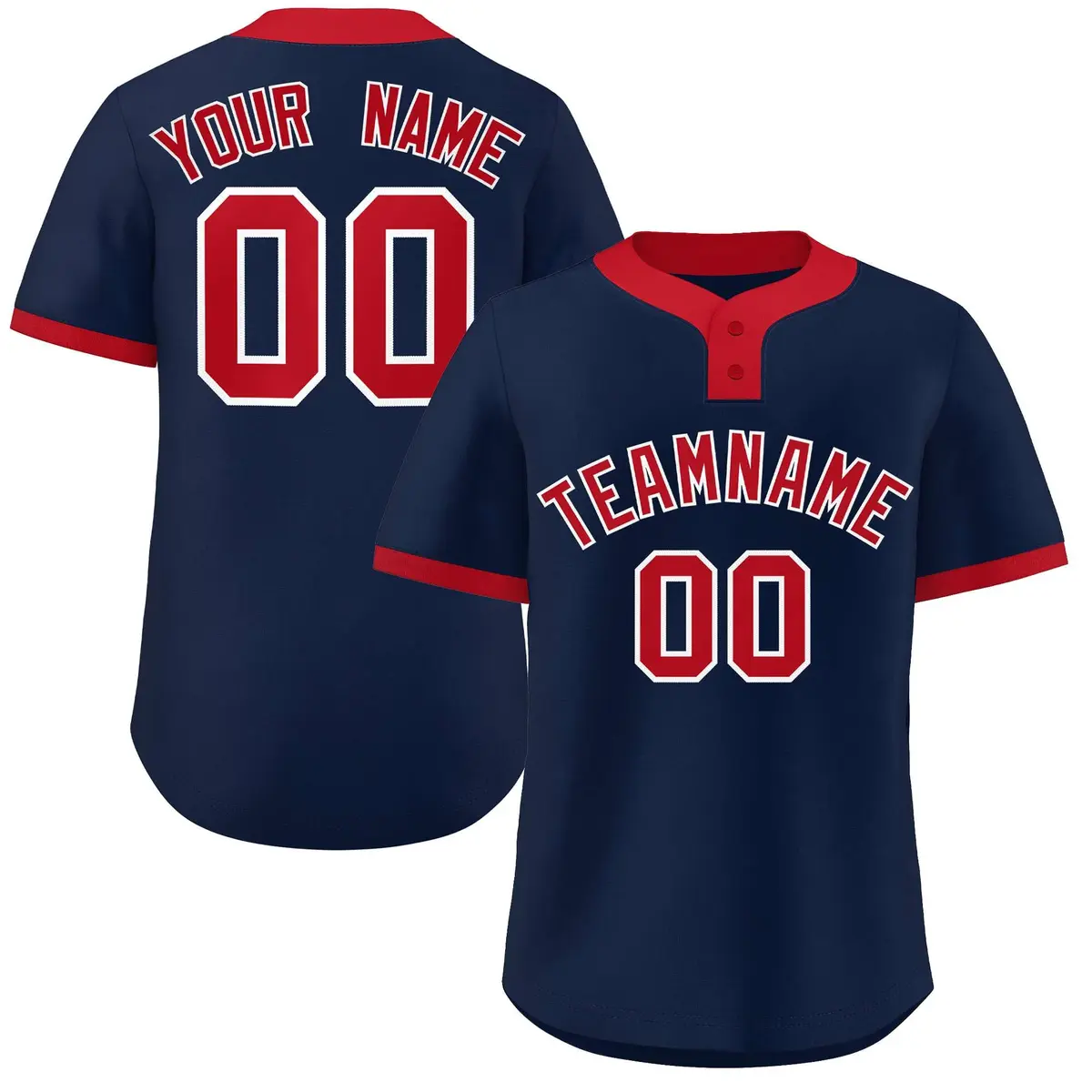 Navy Red Classic Striped Two-Button Softball Jersey