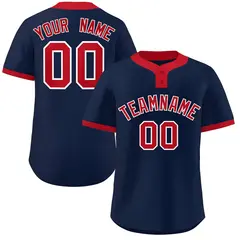 Navy Red Classic Striped Two-Button Softball Jersey 1