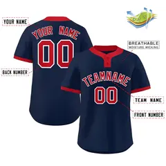 Navy Red Classic Striped Two-Button Softball Jersey 2