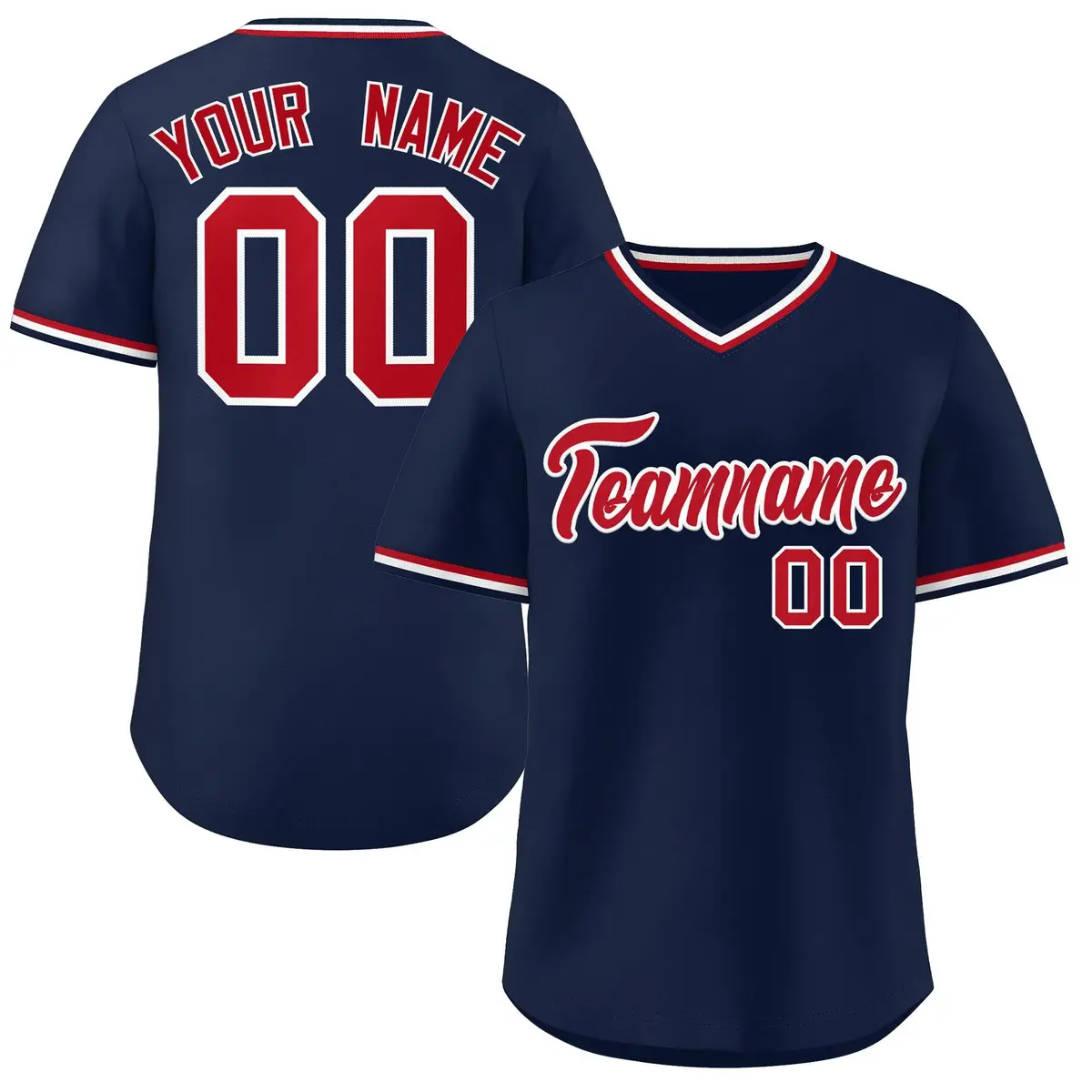 Navy Red Classic V-Neck Pullover Baseball Jersey