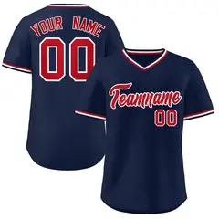 Navy Red Classic V-Neck Pullover Baseball Jersey 1