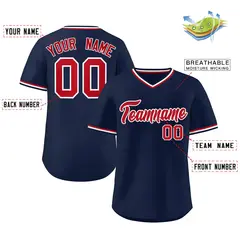Navy Red Classic V-Neck Pullover Baseball Jersey 2