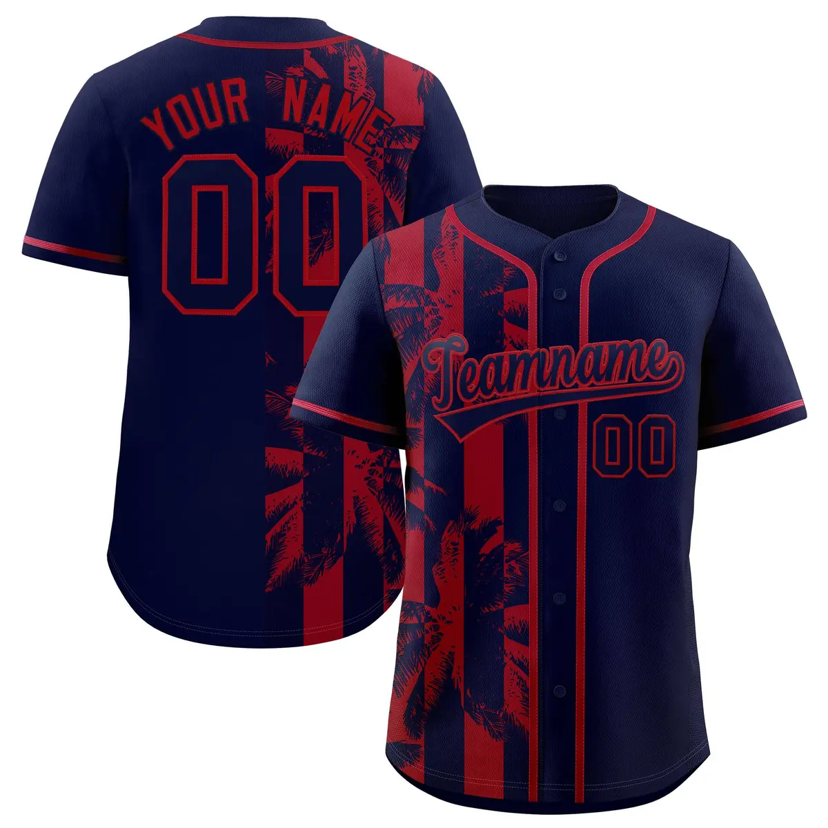 Navy Red Coconut Tree Split Baseball Jersey