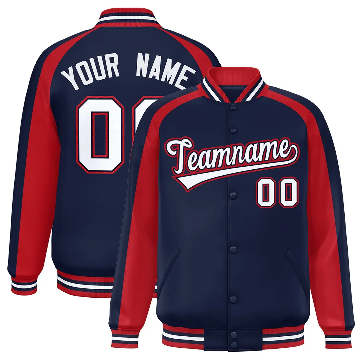 Navy Red Color Block Raglan Varsity Letterman Jacket