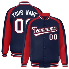 Navy Red Color Block Raglan Varsity Letterman Jacket 1