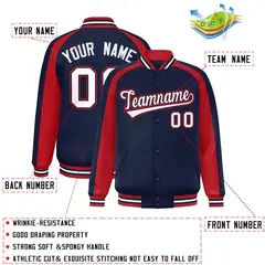 Navy Red Color Block Raglan Varsity Letterman Jacket 2