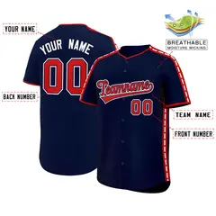 Navy Red Color Block Side Dotted Line Baseball Jersey 2